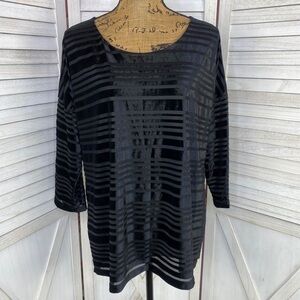 Chico’s Black Sheer & Velour/Velvet Striped 3/4 Sleeve Top